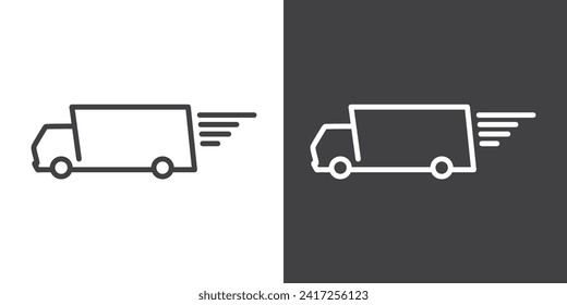 Fast delivery truck icon in line style. Logistic trucking, Express delivery trucks, Fast shipping truck, Delivery icon vector illustration in simple black style symbol sign for apps and website.