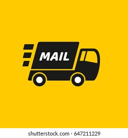 Fast delivery. Truck icon on yellow background.