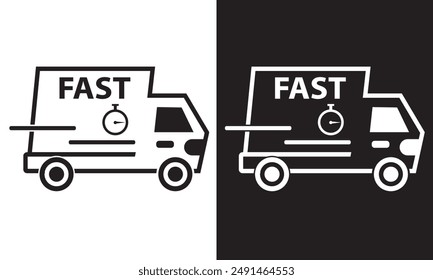 Fast delivery truck icon set. Fast shipping. Design for website and mobile apps. isolated on white and black background vector illustration. EPS 10