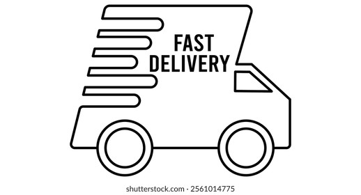 Fast delivery truck icon set. Fast free shipping truck outline symbol. Free delivery 24 hours.