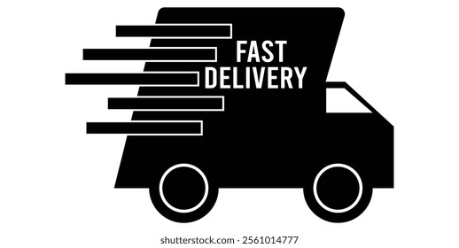 Fast delivery truck icon set. Fast free shipping truck outline symbol. Free delivery 24 hours.