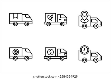 Fast delivery truck icon set, express delivery, quick move, line symbol. Vector illustration EPS 10.