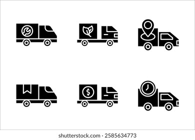 Fast delivery truck icon set, express delivery, quick move, line symbol. Vector illustration EPS 10.