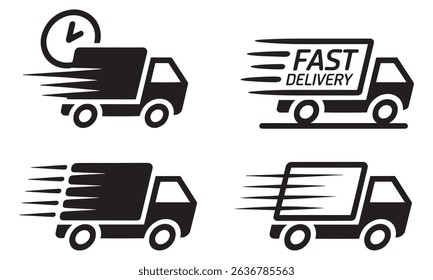 Fast Delivery Truck Icon Set – Express Shipping Logistics Vector