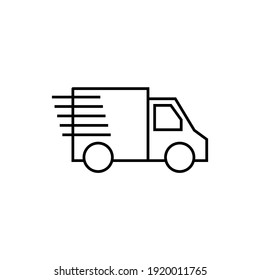 fast Delivery truck icon, fast shipping vehicle icon in flat black line style, isolated on white background 