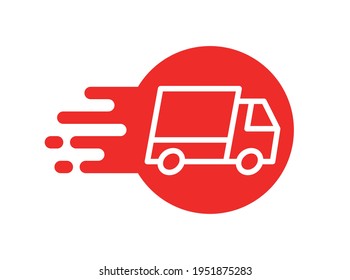 Fast delivery truck icon, Shipping service advertisement label, Special offer promotion price tag, Isolated on white background, Vector illustration