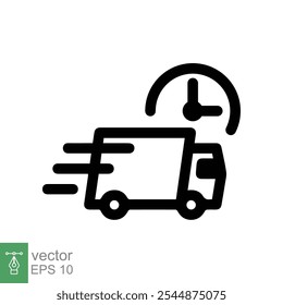 Fast delivery truck icon. Simple outline style. Order, free shipment, express transport, van, speed, quick move. Line symbol vector illustration isolated on white background EPS 10.