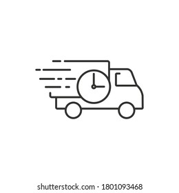 fast delivery truck icon in thin line style, express delivery symbol on white background, vector illustration eps10