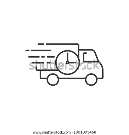 fast delivery truck icon in thin line style, express delivery symbol on white background, vector illustration eps10