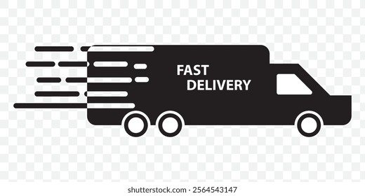 Fast Delivery Truck Icon, Delivery Van Icon, Vehicle Symbol, Parcel To Deliver, Courier Service, Shopping Online Object, Lorry, Cargo Van Sign, Transportation Design Elements. eps 10.