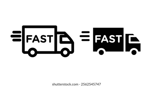 Fast delivery truck Icons. black and white vector illustration set.