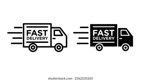 Fast delivery truck Icons pack in outlined and flat versions