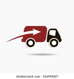 Fast delivery truck logo red and black color isolated on grey background