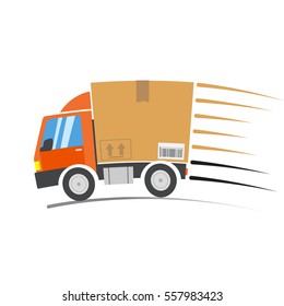 Fast delivery truck with motion lines, vector illustration.