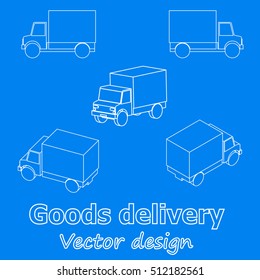 Fast delivery truck on blueprint background