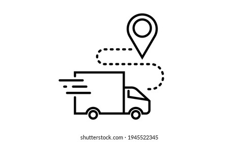 Fast delivery Truck, pin simple line icon service. Vector illustration isolated.