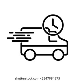 Fast Delivery Truck, Quick Delivery Transportation With Clock Symbol, Van Icon, Courier Service, Lorry, Vehicle Speedy Cargo, User Interface, Business And Finance, Shipment Vector Illustration