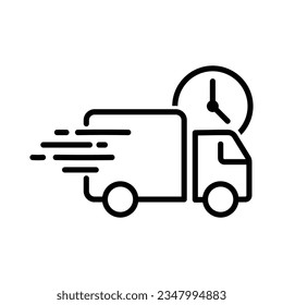 Fast Delivery Truck, Quick Delivery Transportation With Clock Symbol, Van Icon, Courier Service, Lorry, Vehicle Speedy Cargo, User Interface, Business And Finance, Shipment Vector Illustration