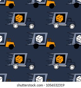 Fast delivery truck seamless pattern. Original design for print or digital media.