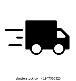 Fast delivery or truck solid black icon. Silhouette shipping truck. Trendy flat style isolated symbol. For: illustration, minimal, logo, mobile, app, emblem, design, web, site, ui, ux. Vector EPS 10