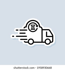 Fast delivery truck sticker. Express delivery logo. Vector. UI icon. Distribution service, express transportation. Food delivery. Vector on isolated background. EPS 10.