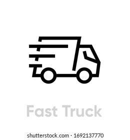 Fast Delivery Truck vector icon. Shipping truck rides fast with stripes of speed. Editable line for apps and websites.