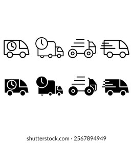 Fast delivery truck vector icon set. Express delivery illustration sign collection. quick move symbol.