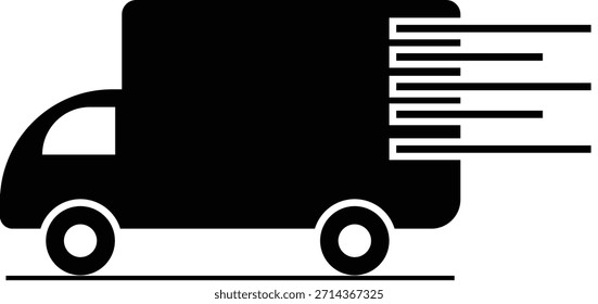 Fast delivery truck vector icon in a clean black silhouette style, featuring motion speed lines to represent express shipping and transportation.