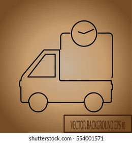 Fast delivery truck vector icon. Van car with clock timer line contour