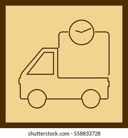 Fast delivery truck vector icon. Van car with clock timer line contour