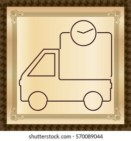 Fast delivery truck vector icon. Van car with clock timer line contour