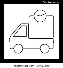 Fast delivery truck vector icon. Van car with clock timer line contour