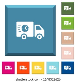 Fast delivery truck white icons on edged square buttons in various trendy colors