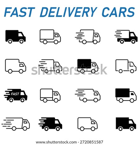 Fast delivery trucks icon set. Delivery car icon set. Outline and fill Fast Delivery car icon. Fast delivery truck for shipping. Vector illustration.