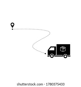 Fast delivery delivery trucks with route routes to the recipient icon on eps 10
