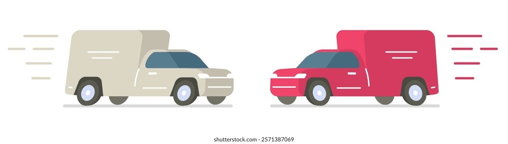 Fast delivery van car vehicle icon simple graphic modern minimal illustration design, shipping service transportation automobiles red white moving quick speed image clip art set