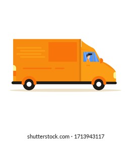 Fast delivery van.  Courier provides free delivery of goods or postal parcels to the address. Vector illustration in flat style
