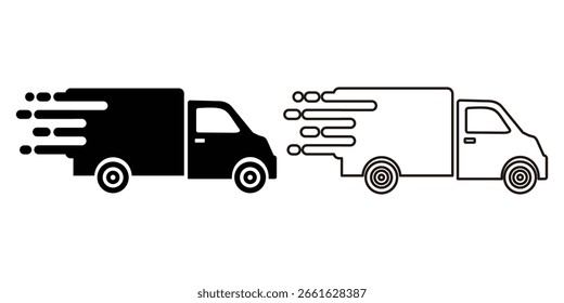 Conjunto de iconos de camioneta de entrega rápida.