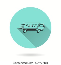 Fast delivery vector icon. Black illustration isolated on green background for graphic and web design.