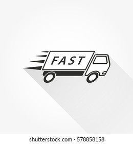 Fast delivery vector icon with long shadow. Black illustration isolated on white background for graphic and web design.