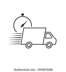 Fast delivery vector icon with truck and timer. Vector illustration