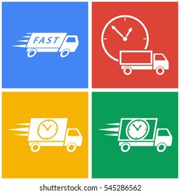 Fast delivery vector icons set. White illustration isolated for graphic and web design.