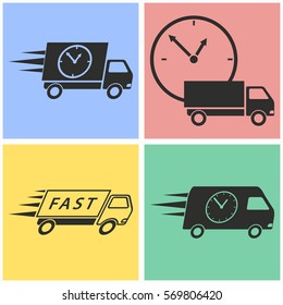 Fast delivery vector icons set. Black illustration isolated for graphic and web design.