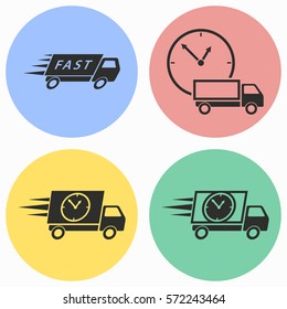 Fast delivery vector icons set. Black illustration isolated for graphic and web design.