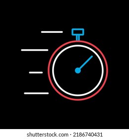 Fast delivery vector isolated on black background icon. Stopwatch with speed. Delivery sign. Graph symbol for cooking web site and apps design, logo, app, UI