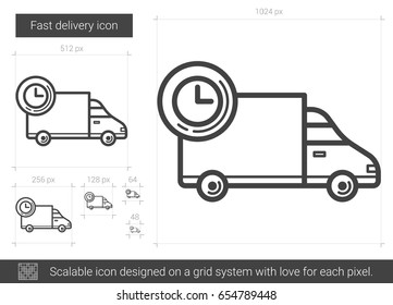 Fast delivery vector line icon isolated on white background. Fast delivery line icon for infographic, website or app. Scalable icon designed on a grid system.