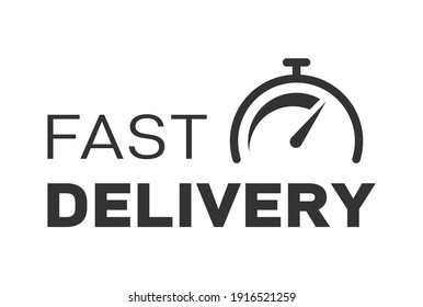 fast delivery vector logo lettering with stopwatch isolated on white background. Delivery stopwatch illustration for brand business logotype