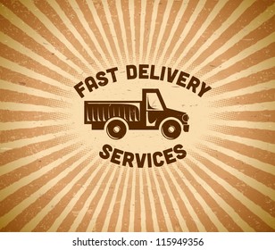 Fast Delivery Vintage Label With Truck