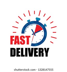 Fast delivery watch service with red arrows. Express fast delivery service stopwatch icon vector eps10.  fast Delivery watch icon.