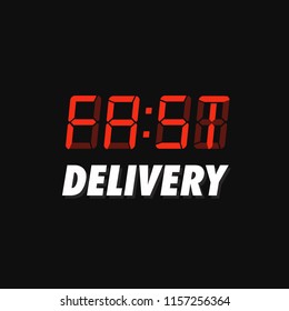 Fast Delivery Written on a Retro Alarm Clock in Digital Font Line Flat Style Vector Illustration Concept